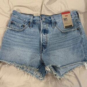 Levi's Light Blue Frayed Jean Shorts